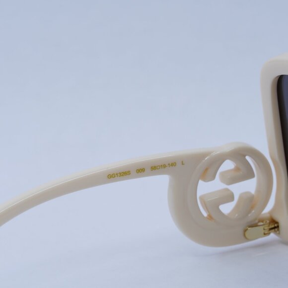 🕶️ New Gucci GG1326S 009 Sunglasses - Ivory Frame, Grey Mirror Lenses - Picture 7 of 11
